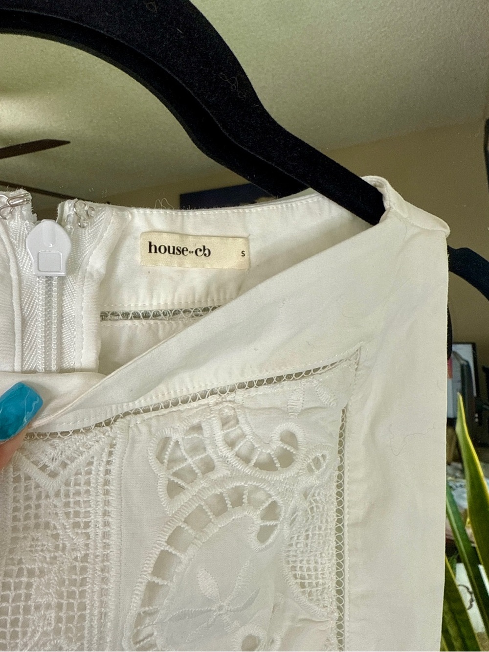 House of CB VALENCIA White Cotton Placement Lace Broderie Anglais Boat Neck Top - Picture 12 of 14